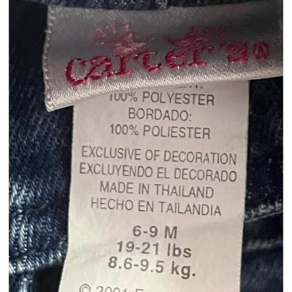 Vintage Carter's Denim Overalls 6–9M Baby Girls Heart Embroidered Jean Romper - Picture 4 of 5